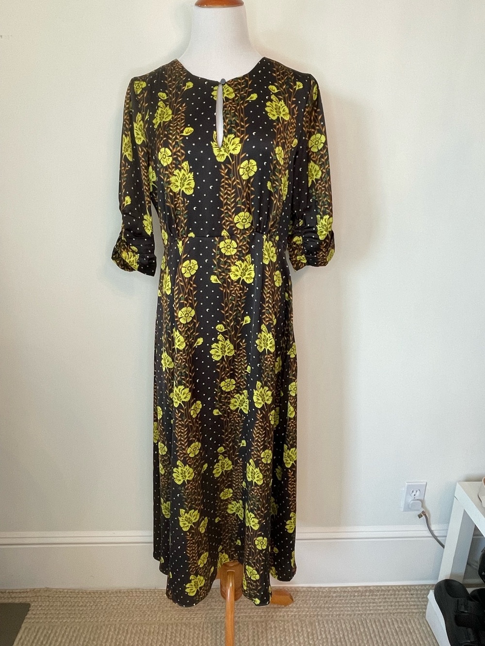 Scotch & Soda Black Starwatcher Dress with Neon Yellow Floral Stripe Print